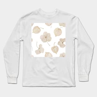 Physalis dry flowers watercolor print. Golden berry leaf structure. Cape gooseberry elegant floral print Long Sleeve T-Shirt